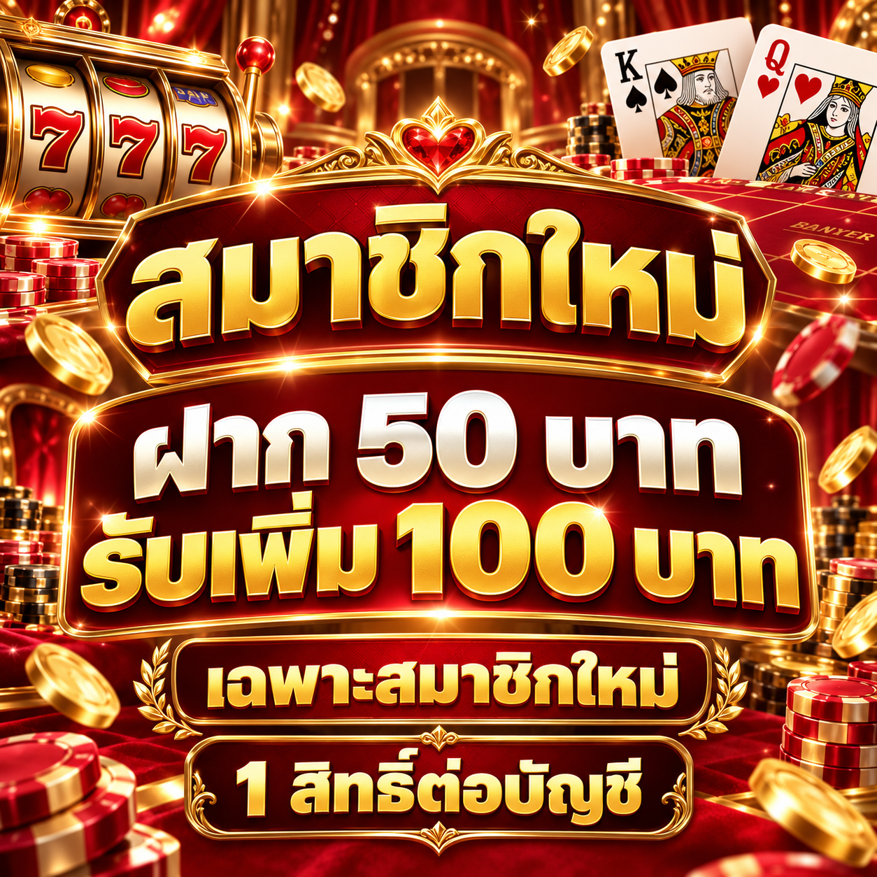 ภาพโปรโมชั่นสมาชิกใหม่ ฝาก 50 รับเพิ่ม 100 บาท